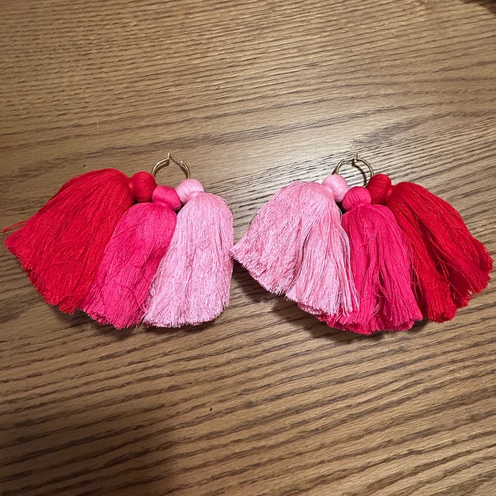 Ch0ked Pink and Red Tassel Earrings